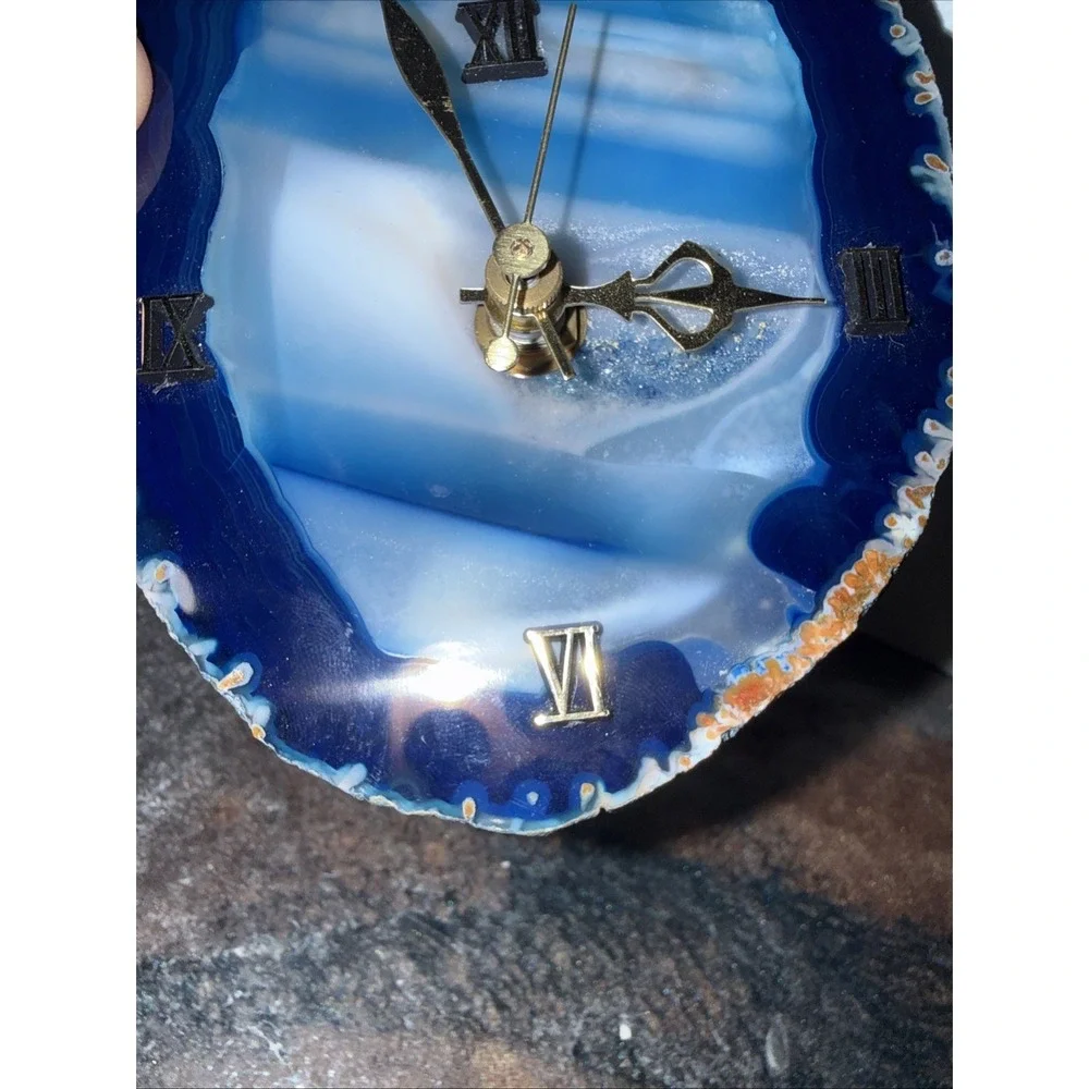 Vintage Blue Agate Slice Mantel Clock Quartz Movement 6